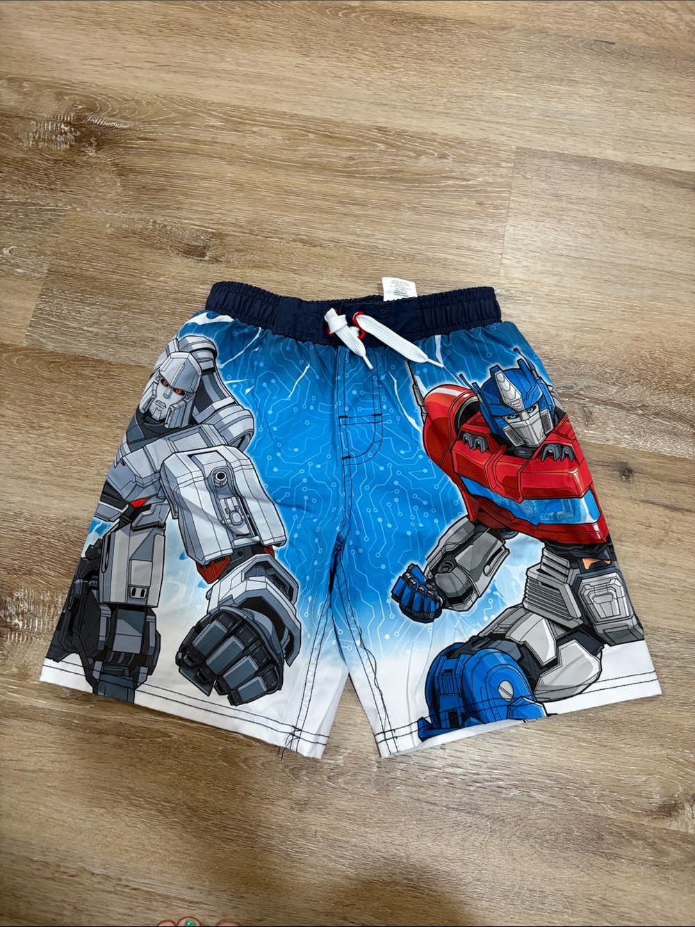Kids Blue Transformers Graphic Swim Trunks with Drawstring